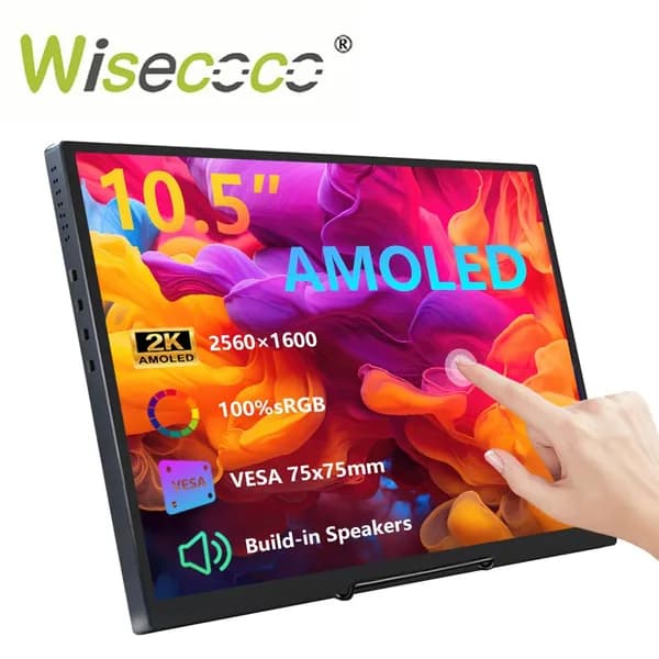 Wisecoco Пиксельный экран 10.5" AMOLED сенсорный монитор 2560×1600 2K, металлический корпус, для ПК, ноутбук, Switch, PS5, черный матовый, голубой