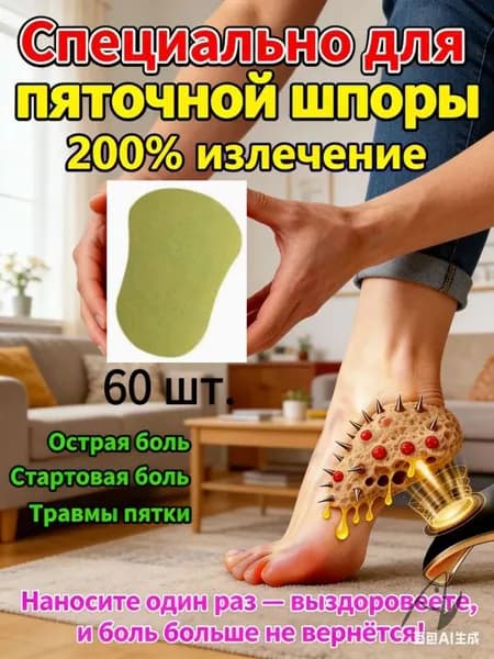 Пластырь от пяточной шпоры 60 шт, пластырь от боли и отеков ног в пятках,пяточная шпора лечение, от косточки на ноге