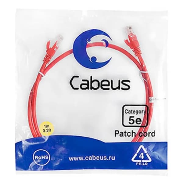 Cabeus Патч - корды сетевые, телефонные PC - UTP - RJ45 - Cat.5e - 1m - RD Патч - корд U UTP, категория 5е, 2xRJ45 8p8c, неэкранированный, красный, PVC, 1м