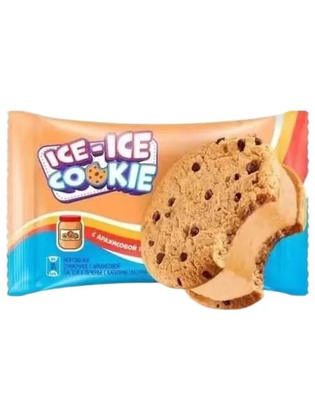 Мороженое сливочное Инмарко Ice-ice Cookie Cэндвич с арахисовой пастой в печенье с каплями глазури БЗМЖ 65 г