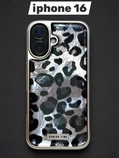 чехол на iPhone 16 с принтом леопардовый противоударный