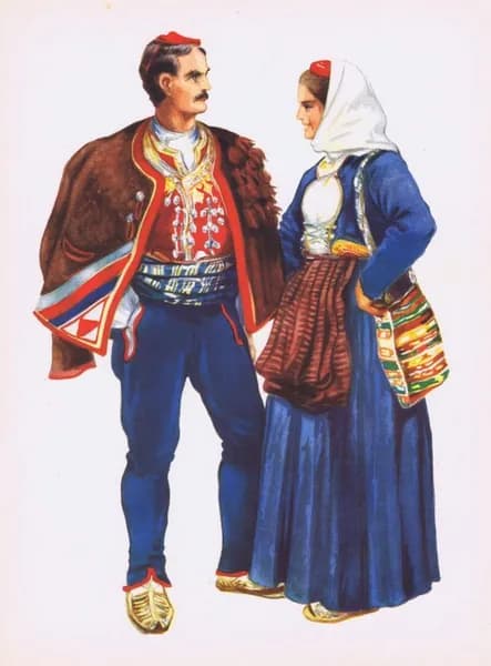 Хорватский народный костюм (Далмация, Сплит). Владимир Кирин. Антикварная хромотипия. Югославия, 1954 год