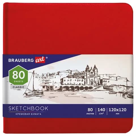 Скетчбук для рисования BRAUBERG КОЖЗАМ 80 листов, слоновая кость 140 г/м2 120х120 мм
