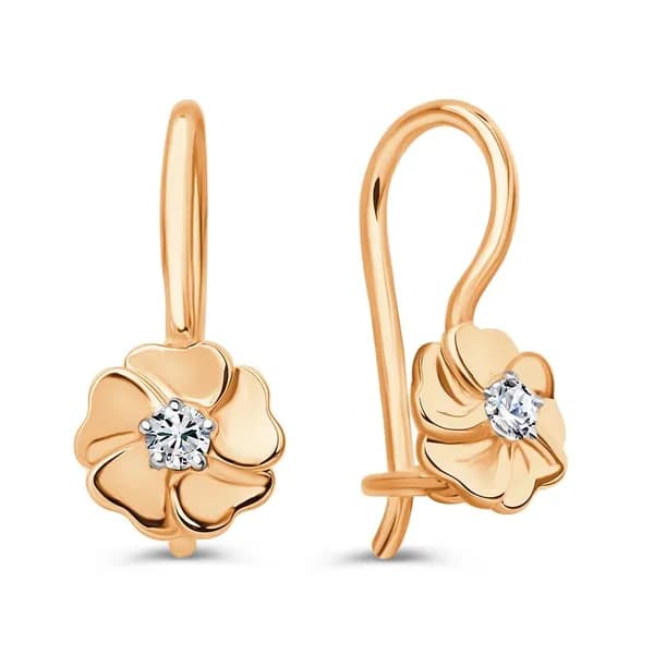 Серьги детские с фианитами из красного золота 585 пробы 585GOLD