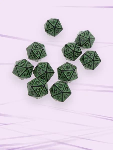 10 кубиков D20 с перламутровым эффектом для настольных игр, Зеленый