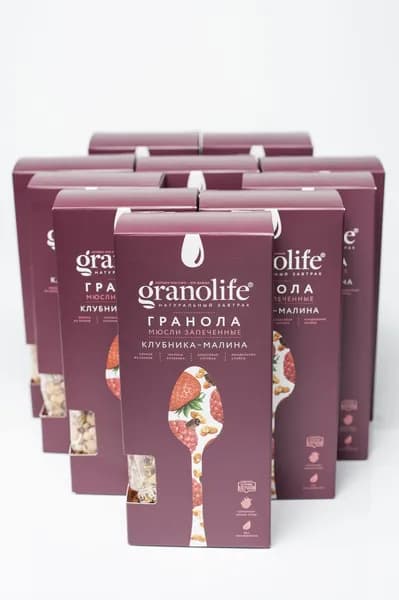 Гранола granolife Клубника - Малина 200г х 10шт / Мюсли запеченные / Полезный завтрак