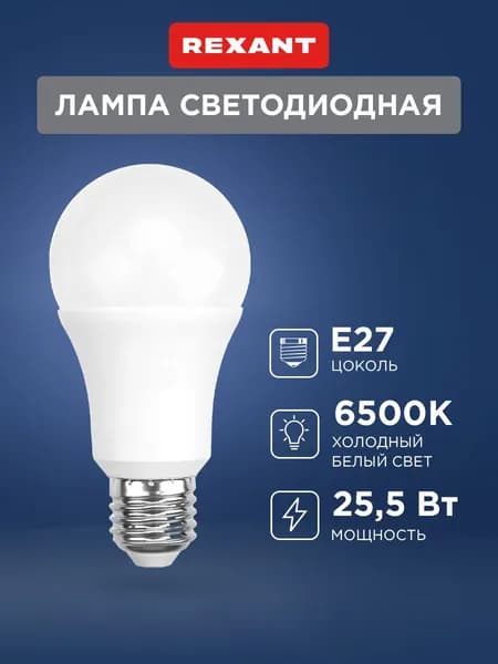 Лампочка светодиодная E27, лампа 25,5, холодный белый свет REXANT