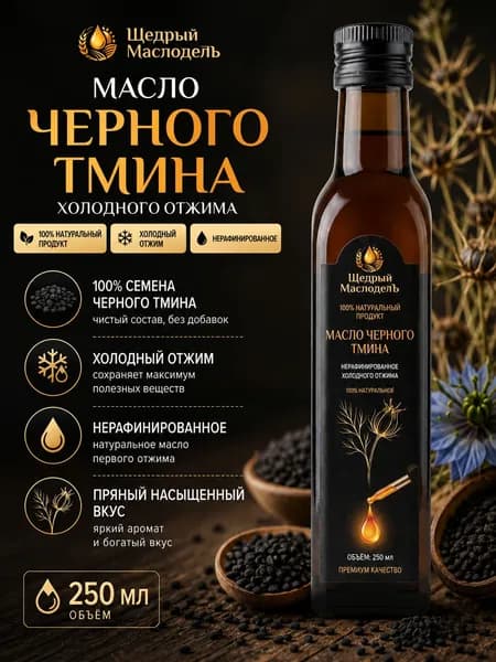 Масло чёрного тмина нерафинированное холодного отжима 250 мл