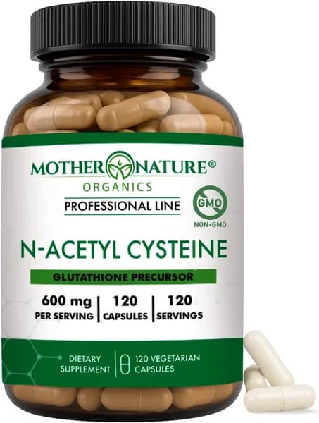 Мать Природа Органические NAC 600mg, стеклянная бутылка, N-ацетил цистеин антиоксидант