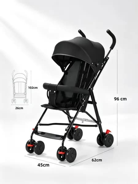 Коляска прогулочная лёгкая складная 3.7 кг, для детей от 0-3 года, с 360 поворотными передними колёсами, задними тормозами, фиксированной спинкой