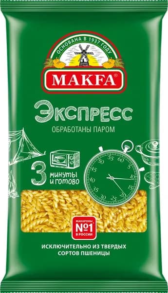 Макароны MAKFA Экспресс Спиральки высший сорт, 400г