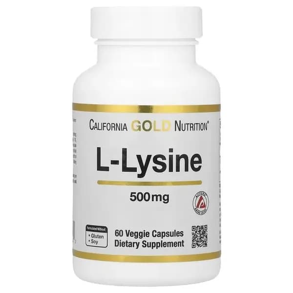 L-Лизин, 500 мг, California Gold Nutrition, 60 капсул, аминокислота, восстановление, иммунитет, здоровье кожи