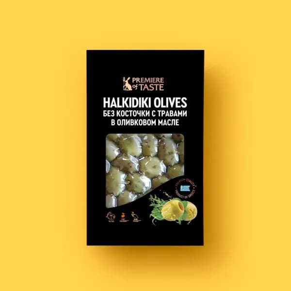 Оливки Халкидики с травами без косточки маринованные Premiere of Taste 150г