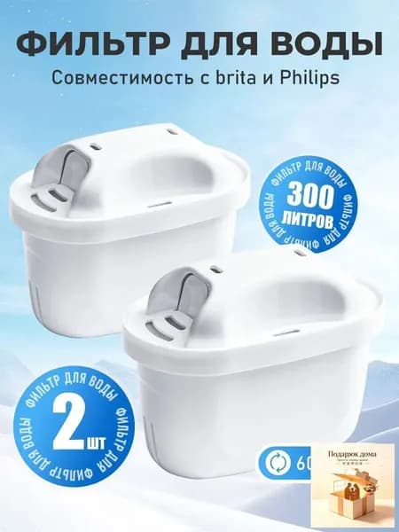 Универсальные картриджи для фильтр-кувшина Philips AWP210P2 & BRITA PRO MAXTRA+ (Комплект 2 шт) Двойная фильтрация хлора, накипи, тяжёлых металлов Совместимость с брендами Без BPA