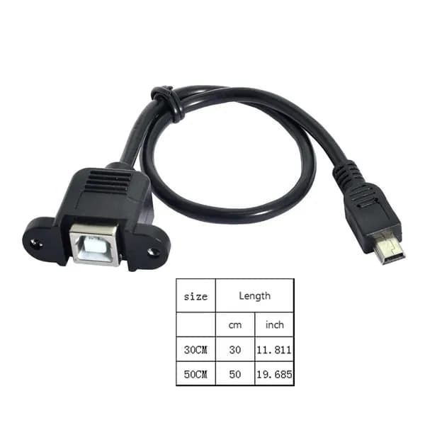 Кабель для крепления на панели Mini USB с 5-контактным разъемом Male-B Female с винтами 30/50 см