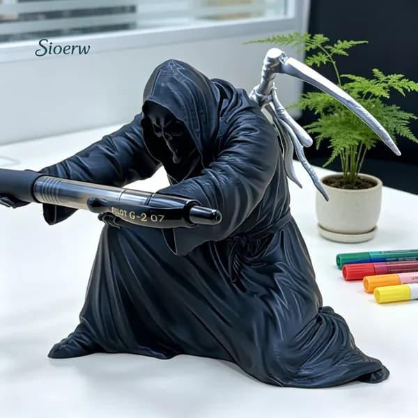 Gothic подставка для ручек в виде Grim Reaper, 3D-печатный органайзер в форме скелета в плаще, креативный стакан для карандашей, стильный декор для с