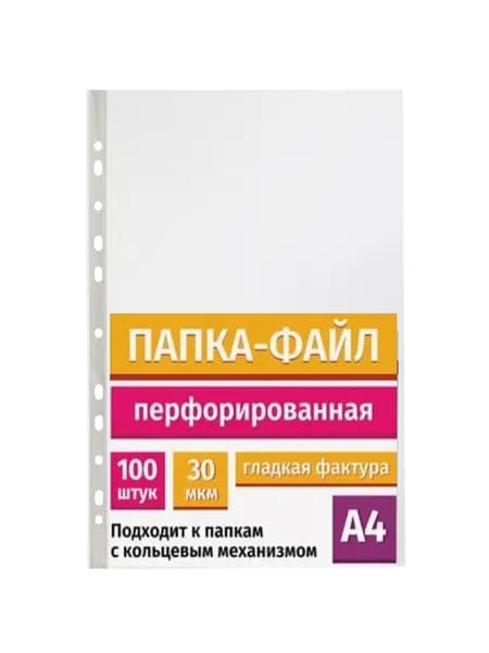 Папка-файл перфорированная А4, БизнесменЮ, 30 мкр, гладкая, комплект 100 шт