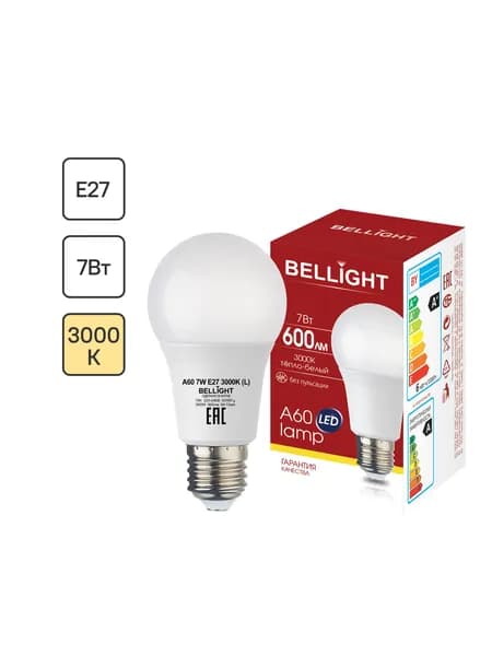 Лампа светодиодная Bellight E27 220-240 В 7 Вт груша матовая 600 лм теплый белый свет