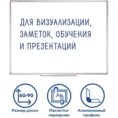 Доска магнитно-маркерная 60х90 см, алюминиевая рамка, STAFF Profit, 237721