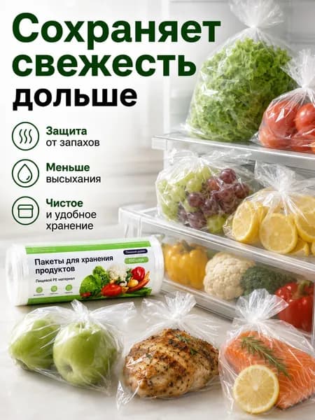 Пакеты-майки пищевые для продуктов, плотные одноразовые пакеты с ручками для кухни и дома