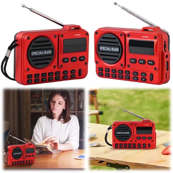 milochic Магнитола Портативное FM-радио со светодиодным дисплеем, цифровой радиомагнитофон, радиодинамик Bluetooth 5.4, красный