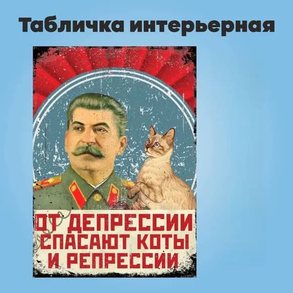 Табличка интерьерная "От депрессии спасают коты и репрессии"