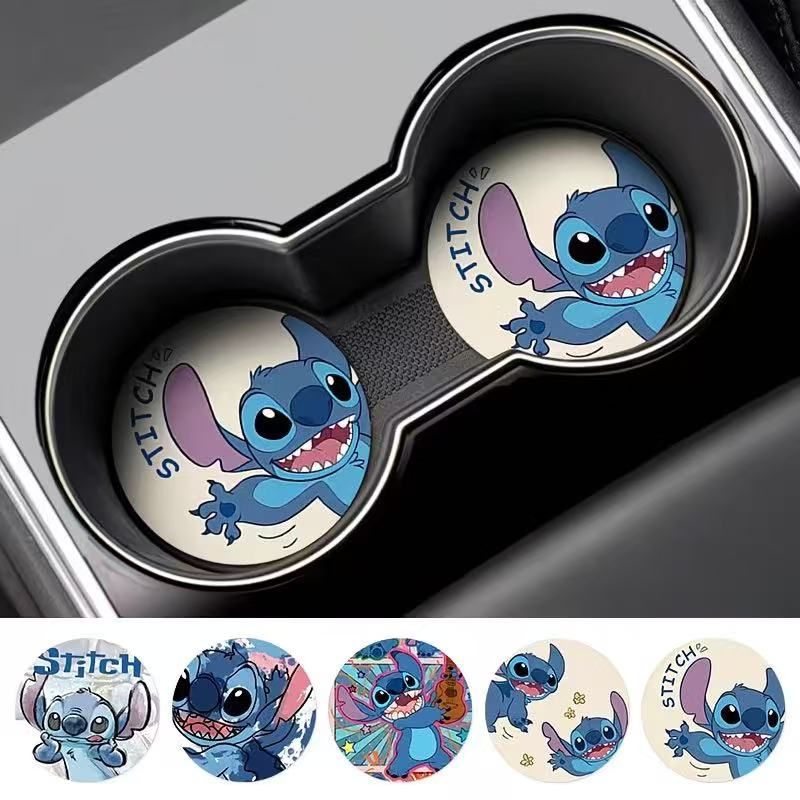 Симпатичный Stitch автомобильный коврик под чашку с водой, креативный нескользящий коврик для хранения предметов интерьера