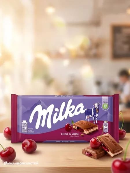 Шоколадная плитка Milka Cherry Creme Милка с молочным кремом и вишневой начинкой, 100 гр. (Швейцария)