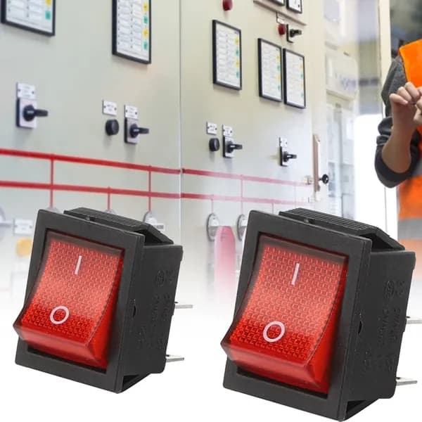 Выключатель-качалка 16A 250V 4-Pin с красной подсветкой, 31x25 мм, 5 шт.
