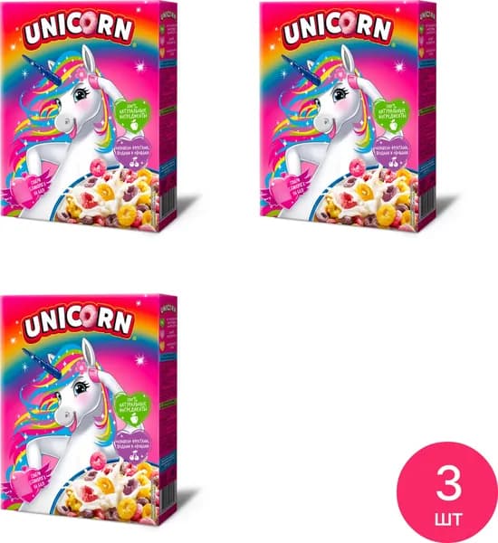 Готовый завтрак Kellogg's Unicorn Радужные колечки с фруктовым вкусом 195г (комплект из 3 шт)