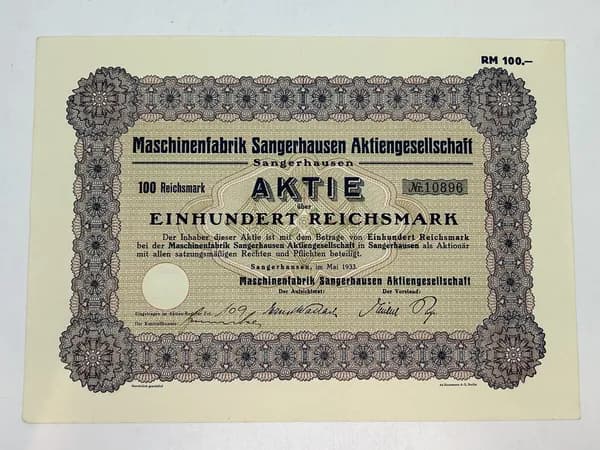 Акция Германия. Машиностроительный завод, 100 рейхсмарок 1933 №55