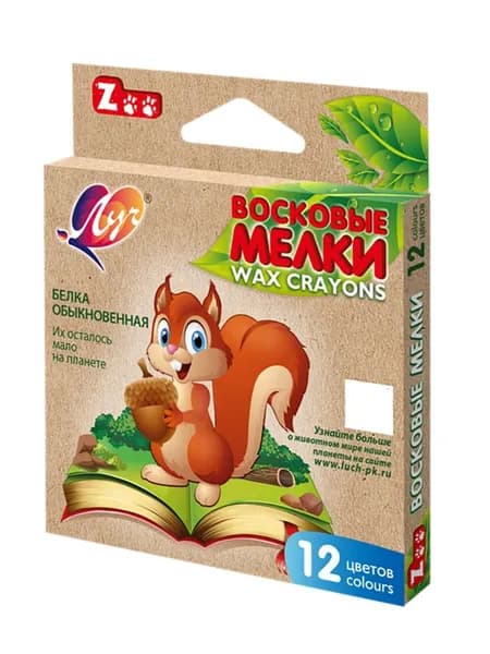 Луч Мелки восковые ZOO, шестигранные, 12 цветов
