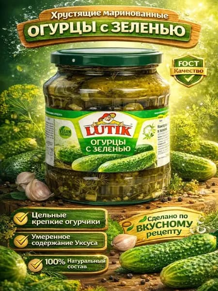 огурцы маринованные с зеленью в банке Lutik 720мл
