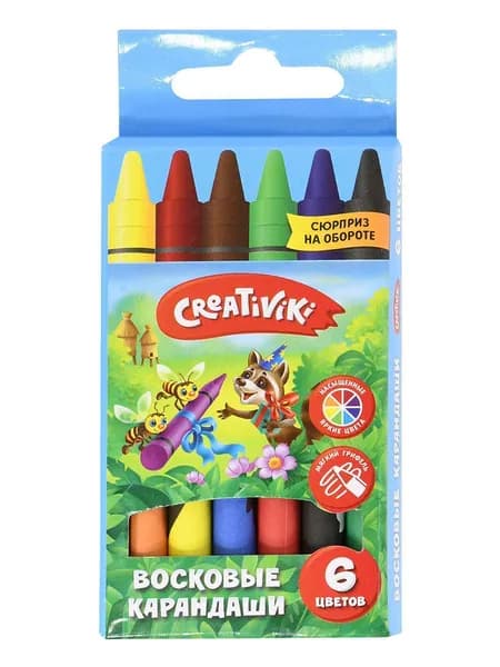 Набор цветных карандашей 6 шт Creativiki, восковые