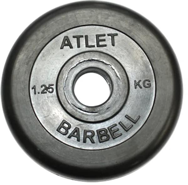 Диск MB Barbell Atlet для штанги и гантелей 1,25 кг, с резиновой втулкой, посадочный диаметр 26 мм
