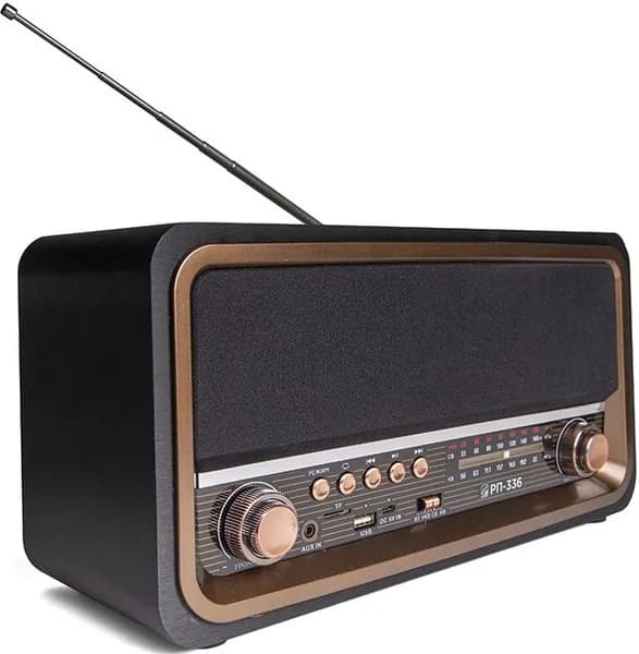 Радиоприемник ретро РП-336, 6 Вт, Bluetooth, FM радио, USB micrоSD AUX, сеть, аккум.