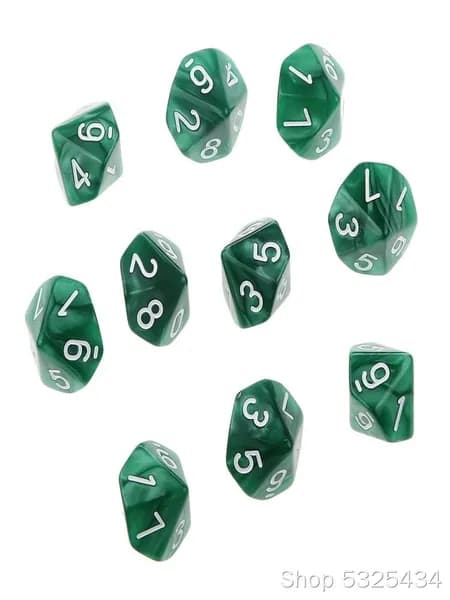 Десятигранные кубики D10 для настольных ролевых игр, 10 штук, зеленые, акриловые, для вечеринок
