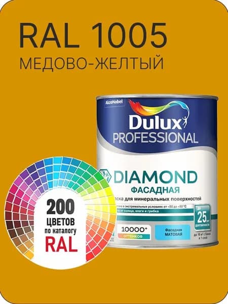 Краска для минеральных и деревянных фасадов Dulux Diamond цвет медово-желтый Ral 1005 0.8 л.