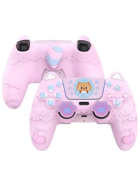 PlayVital силиконовый чехол Cute Spring Lesser Panda для контроллера PS5, накладки на стики и стикеры, полная защита, противоскользящий, совместим с зарядной станцией