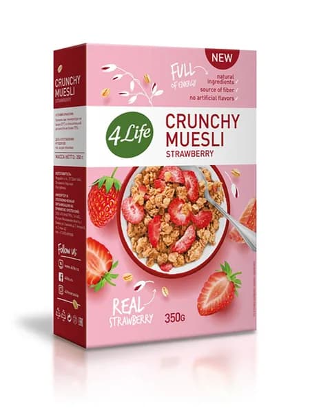 Хрустящие клубничные мюсли 4Life Crunchy Muesli Strawberry, Чехия, 350г х 1шт. Чехия