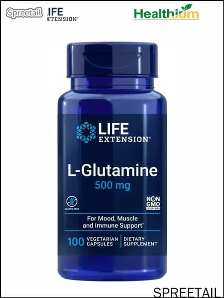 Life Extension L-Glutamine 500мг 100 капсул Аминокислота глютамин в капсулах.