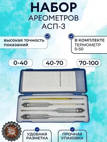 Набор спиртометров ареометров 3 шт 0-40, 40-70, 70-100%