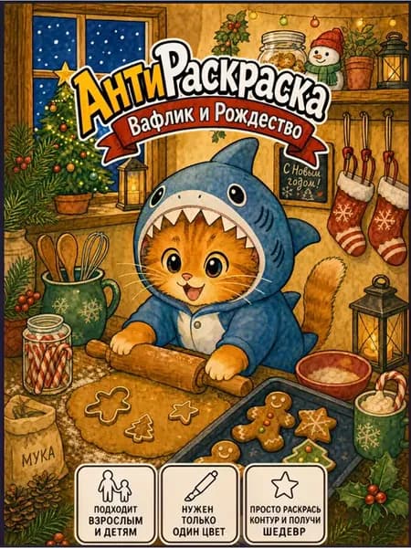 АнтиРаскраска "Вафлик и Рождество"