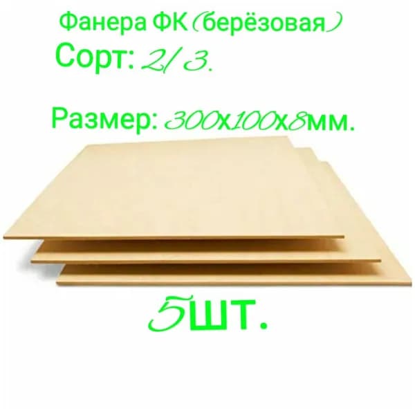Фанера 2/3 8мм. 300х100-5шт.