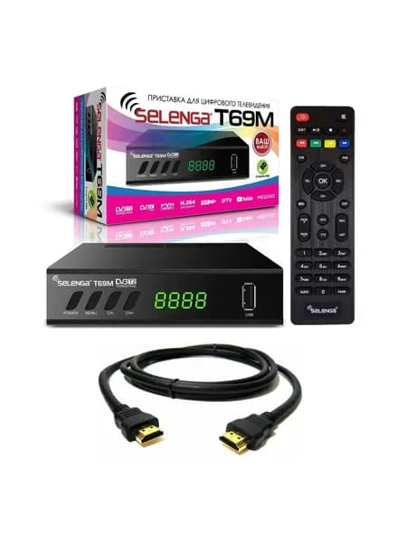 Цифровой ресивер SELENGA T69M (DVB-T2+DVB-C, IPTV), металл/пластик + Кабель HDMI 1.5 м медный