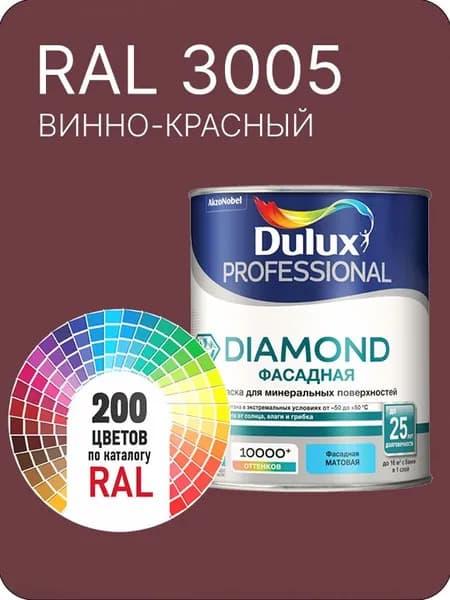 Краска для минеральных и деревянных фасадов Dulux Diamond цвет винно- красный Ral 3005 0.8 л.