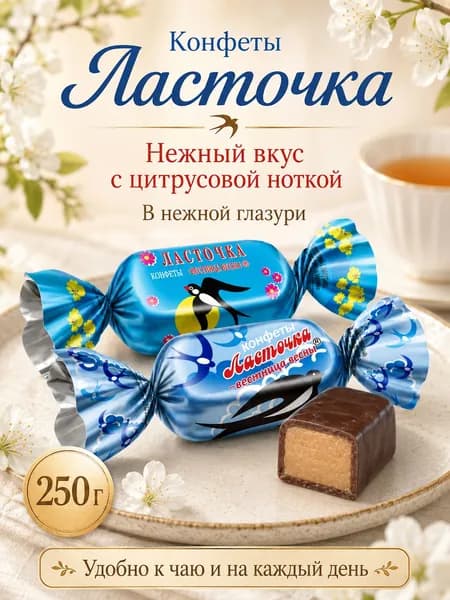 Конфеты Ласточка вестница весны молочная помада с цитрусовым ароматом в глазури, 250 г
