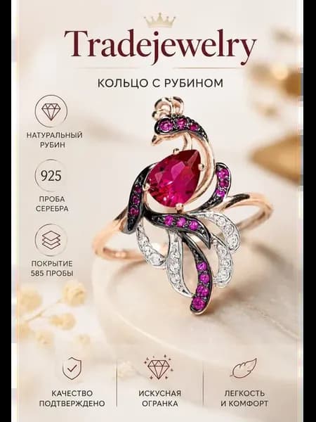Кольцо серебряное 925 золото 585 покрытие