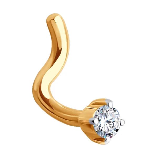 Золотой пирсинг в нос DIAMANT-ONLINE с фианитом 585 пробы