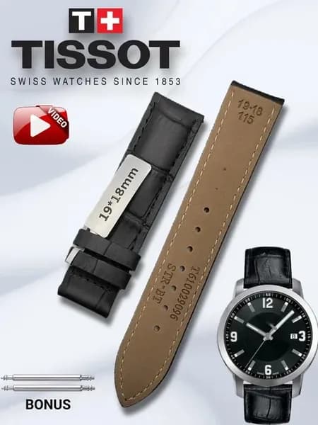Кожаный ремешок для часов Tissot 1853 19-18 черный